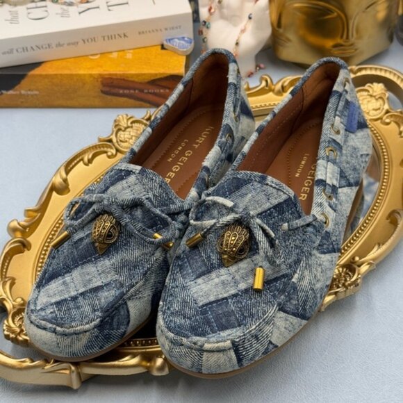 🆕 KURT GEIGER LONDON 🧿 NWOT Eagle Moccasins, Denim Patchwork Sz EU37 US 7 - Picture 16 of 16
